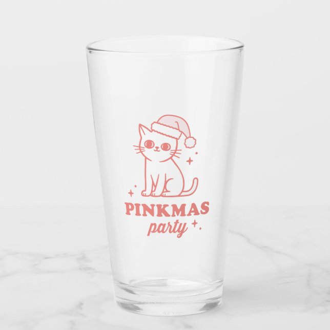 Pink Christmas party pinkmas aesthetic girly cat Glass (Front)
