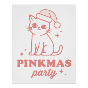 Pink Christmas party pinkmas aesthetic girly cat Poster