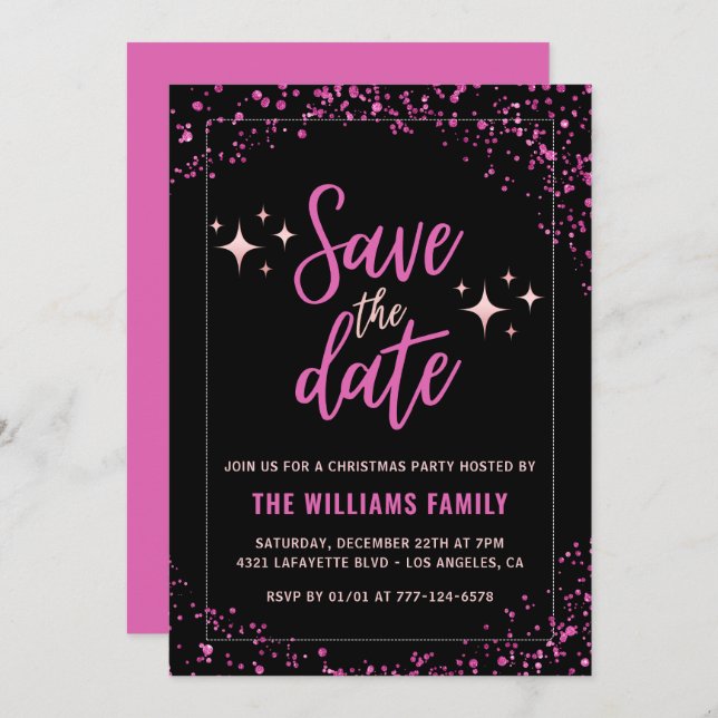 Pink Christmas Party  Save the date Glam Invitation (Front/Back)