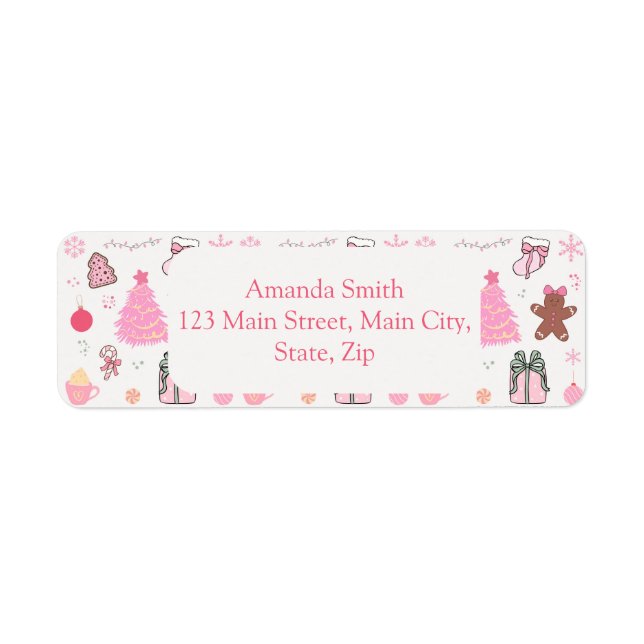  Pink Christmas Pattern Address Return Address Label (Front)
