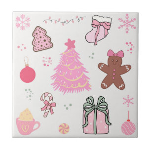 Pink Christmas Pattern Ceramic Tile