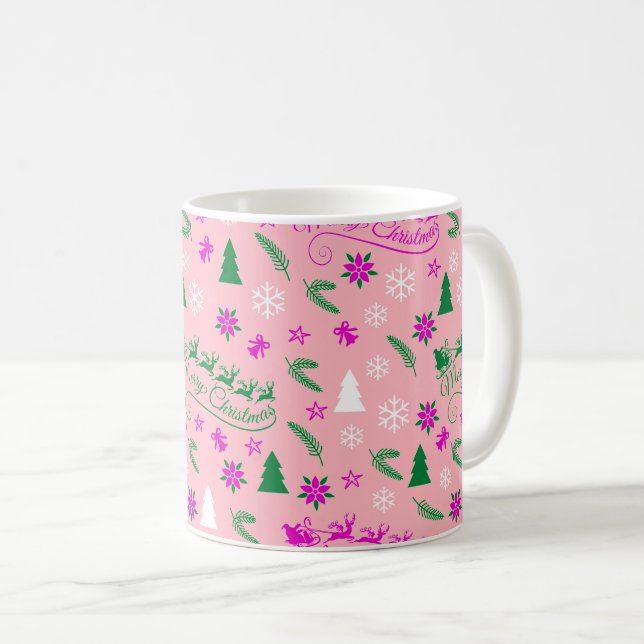 Pink Christmas Pattern  Coffee Mug (Front Right)