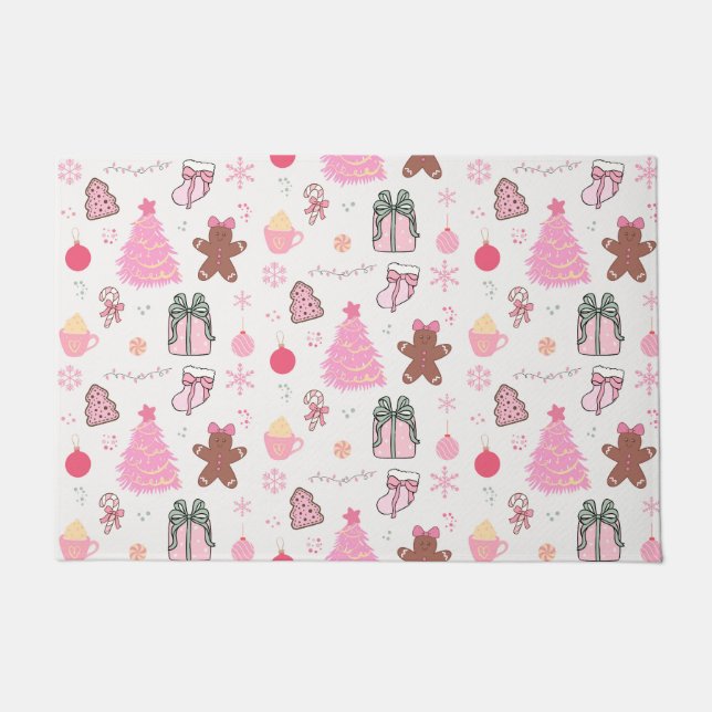 Pink Christmas Pattern Doormat (Front)