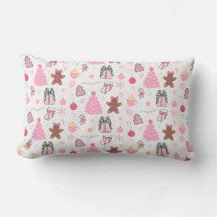 Pink Christmas Pattern Lumbar Cushion