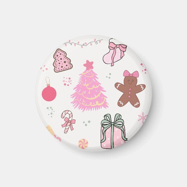 Pink Christmas Pattern Magnet (Front)