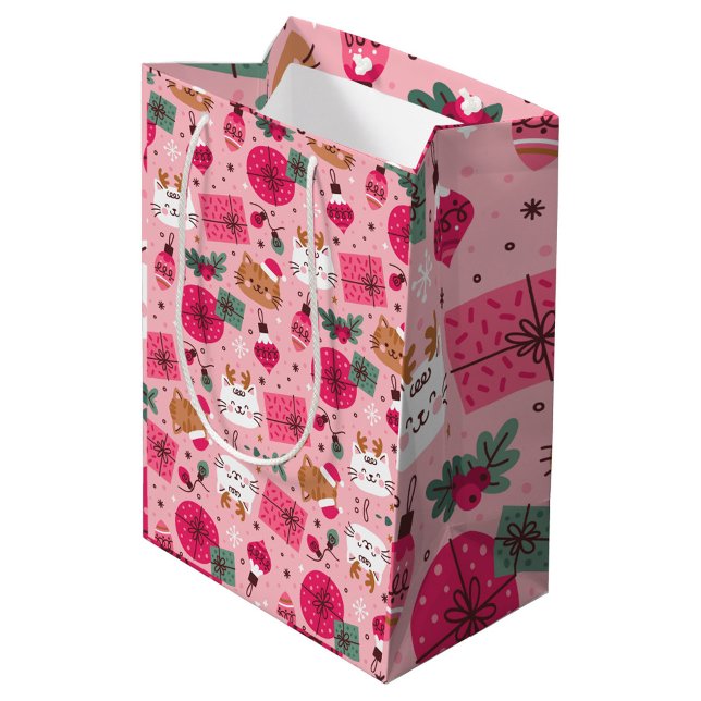 Pink Christmas Pattern Medium Gift Bag (Pink Holiday Gift Bag!)