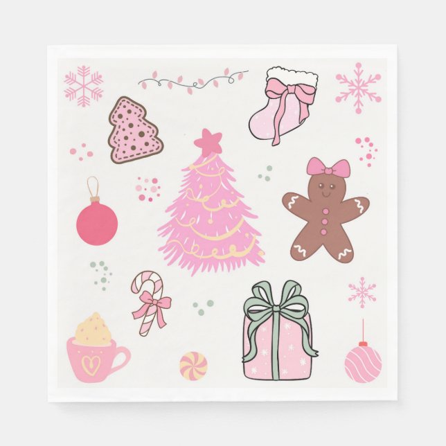 Pink Christmas Pattern Napkin (Front)