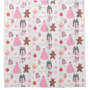 Pink Christmas Pattern Shower Curtain