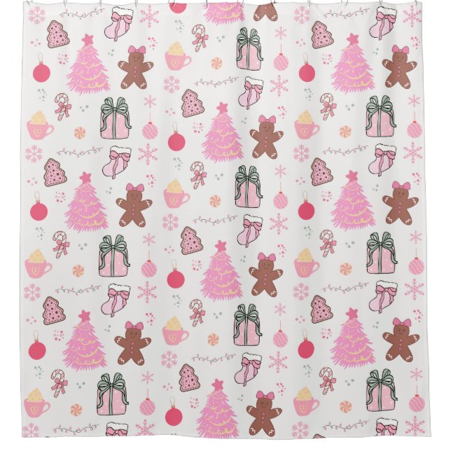 Pink Christmas Pattern Shower Curtain (Front)