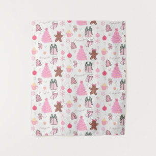 Pink Christmas Pattern Tapestry