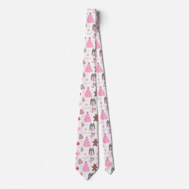  Pink Christmas Pattern Tie (Front)
