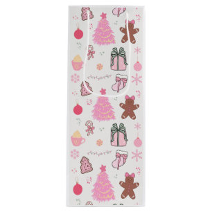Pink Christmas Pattern Wine Gift Bag