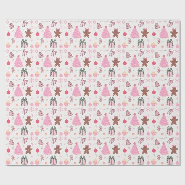 Pink Christmas Pattern Wrapping Paper (Flat)