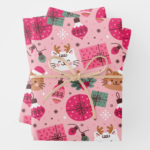 Pink Christmas Pattern Wrapping Paper Sheet