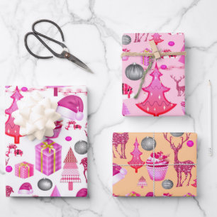 Pink Christmas Pattern  Wrapping Paper Sheet