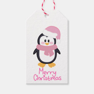 Pink Christmas Penguin Merry Christmas Gift Tags