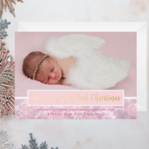 Pink Christmas Photo Snowflake First Christmas Foil Holiday Card