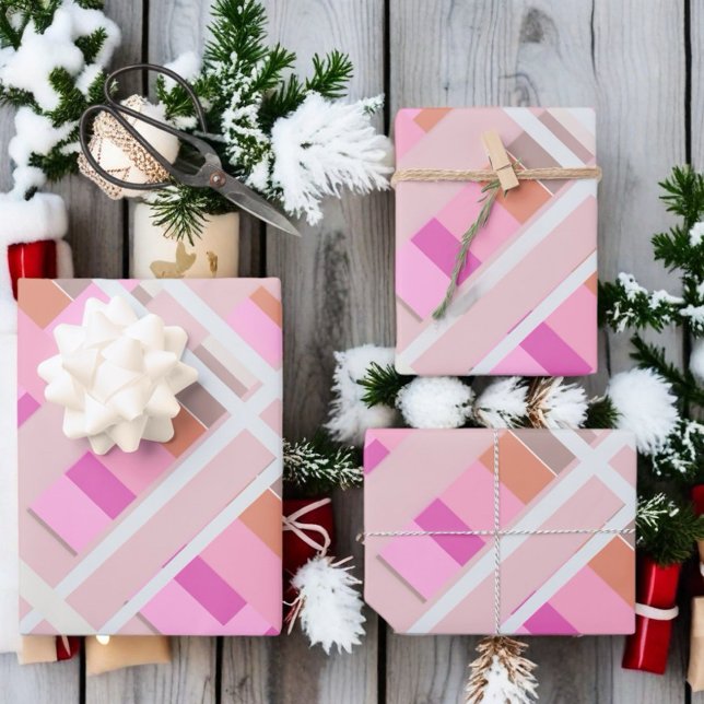Pink Christmas plaid blush orange white magenta  Wrapping Paper Sheet (Creator Uploaded)