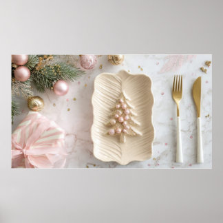 Pink Christmas Plate on Festive Table – Holiday De Poster