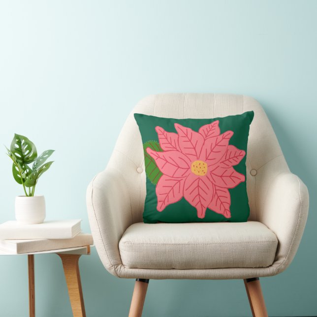 Pink Christmas Poinsettia  Cushion (Chair)