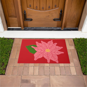 Pink Christmas Poinsettia Doormat