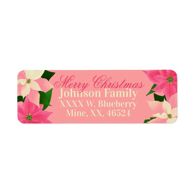 Pink Christmas Poinsettia  Return Address Label (Front)