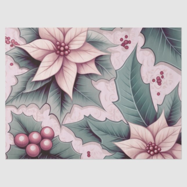 Pink Christmas Poinsettia  Tissue Paper (Front)