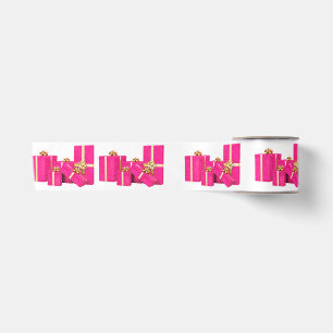 Pink Christmas Presents Wrapping Paper Gift Xmas Satin Ribbon
