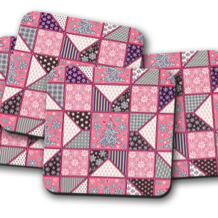 Pink Christmas Quilt Christmas Cork Coaster Set
