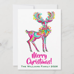 Pink Christmas Reindeer Rainbow Gay Pride Holiday Card