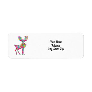 Pink Christmas Reindeer Rainbow Return Address Label
