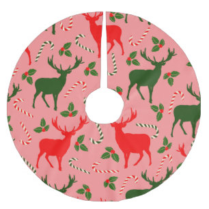 pink christmas reindeers brushed polyester tree skirt