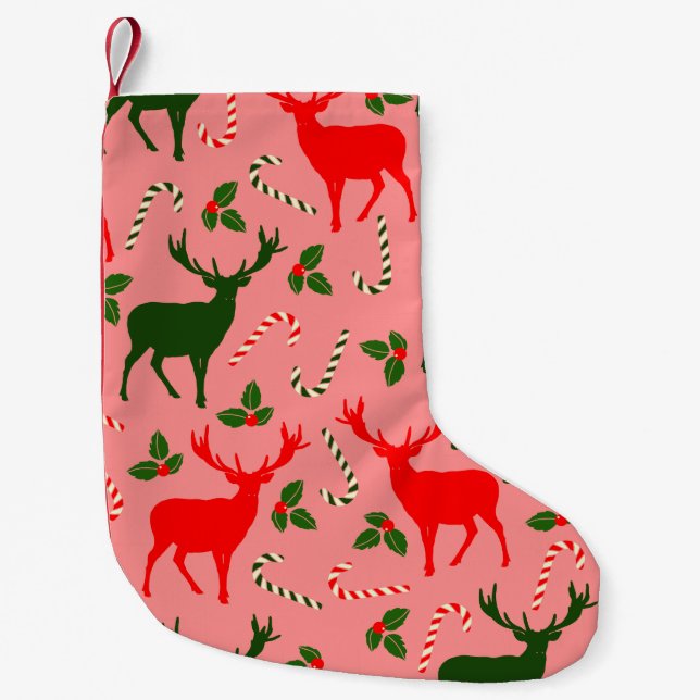 pink christmas reindeers small christmas stocking (Front)
