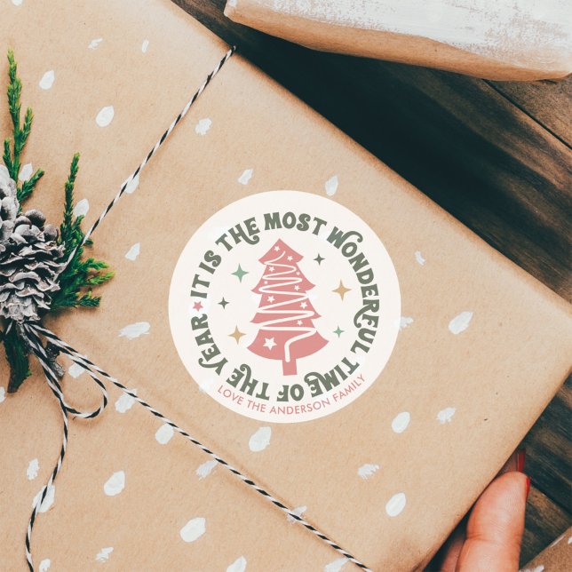 Pink Christmas Retro Classic Round Sticker (Creator Uploaded)