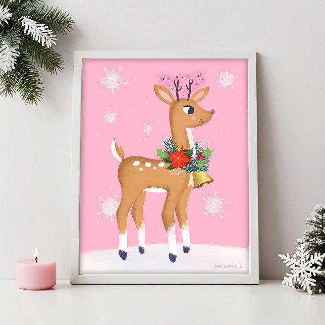 Pink Christmas Retro Rudolph Reindeer Art Print (Creator Uploaded)