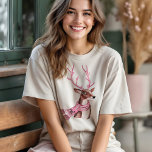 Pink Christmas Retro Vintage Reindeer Monogram Tri-Blend Shirt<br><div class="desc">Embrace the magic of the season with our charming personalised retro pink reindeer t-shirt. This delightful shirt is designed to spread festive cheer with its whimsical watercolor illustration of a retro-style pink reindeer. Personalise it with your monogram to make it uniquely yours or create a thoughtful gift for someone special....</div>