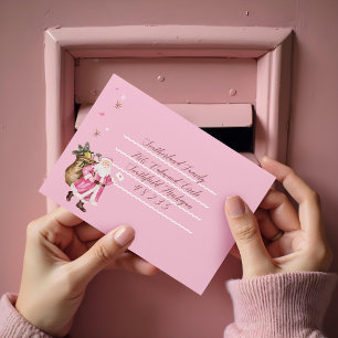 Pink Christmas Retro Vintage Santa Claus Letter Envelope
