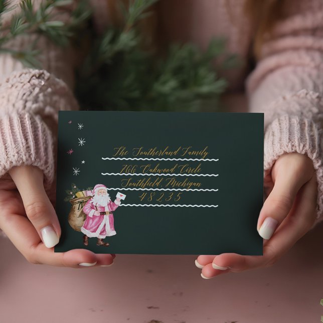 Pink Christmas Retro Vintage Santa Claus Letter Envelope (Pink Christmas Retro Vintage Santa Claus Letter Envelope)