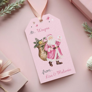 Pink Christmas Retro Vintage Santa Claus To From Gift Tags