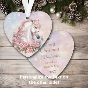 Pink Christmas Rose Bouquet White Horse Kids Ornament