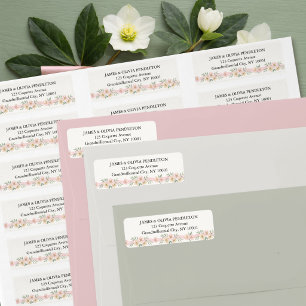Pink Christmas Rose Floral Ribbon Return Address Label