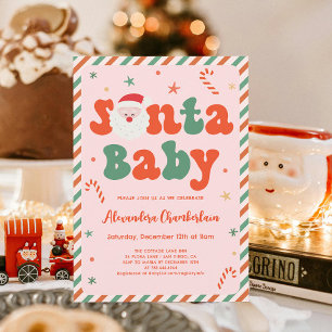 Pink Christmas Santa Baby Baby Shower Invitation