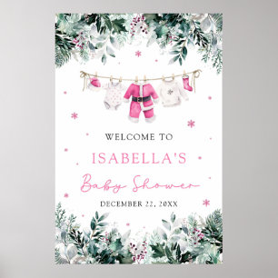 Pink Christmas Santa Baby Baby Shower Welcome Sign