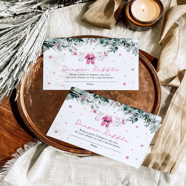 Pink Christmas Santa Baby Shower Diaper Raffle Enclosure Card (Creator Uploaded)