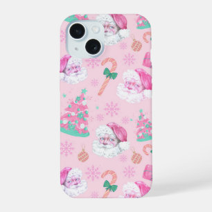 Pink Christmas Santa Clau & Tree Seamless Pattern iPhone 15 Case