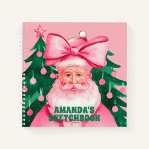 Pink Christmas Santa Claus Kids Sketchbook Notebook