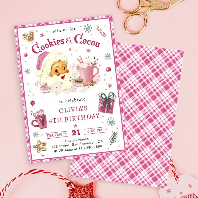 Pink Christmas Santa Cookies and Cocoa Birthday Invitation (Creator Uploaded)