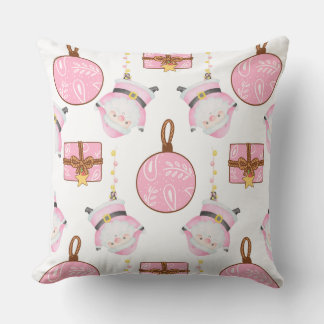 Pink Christmas Santa Throw Pillow, Pink Xmas Cushion