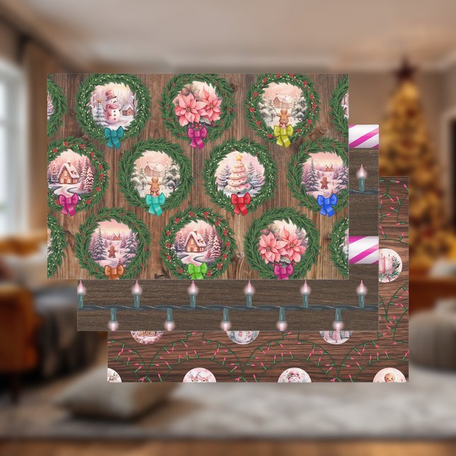 Pink Christmas Scenes Wrapping Paper Sheet (Creator Uploaded)