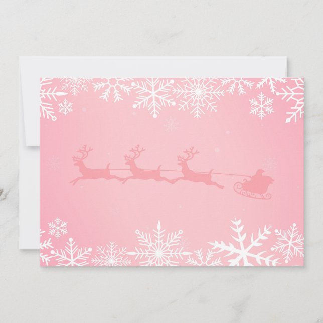Pink christmas snow and santa claus with reindeer  holiday card (Front)